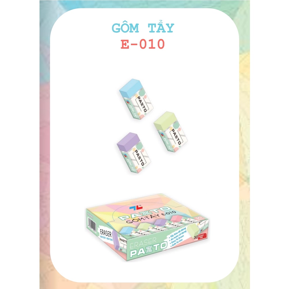 Gôm tẩy Thiên Long E-010, không mùi, dẻo, màu Pastel (Vỉ 1 cục)