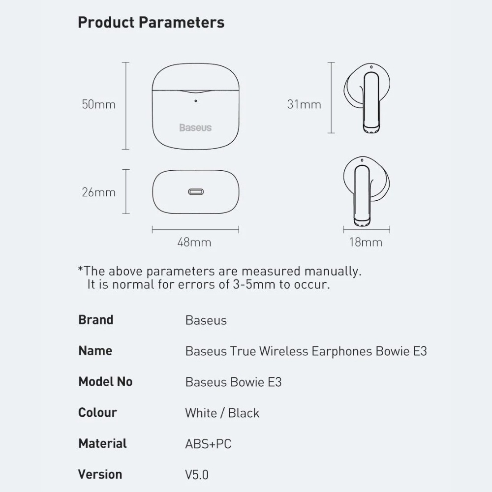 Tai nghe không dây Baseus Bowie E3 - Bluetooth 5.0 - Nhét tai không dây - Sạc siêu nhanh - Âm thanh chuẩn - BH 12 Tháng