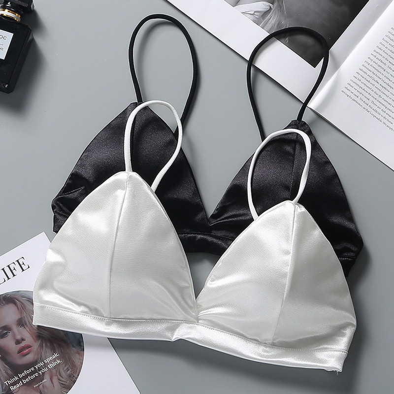 Áo bra satin bóng trơn dây mảnh, áo ngực không gọng hở lưng loại đẹp mã FLA36