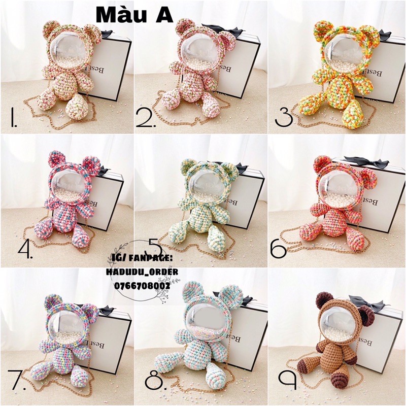 Set nguyên liệu túi len gấu tự đan, không nhận đơn gấp Sẵn gấu 8a