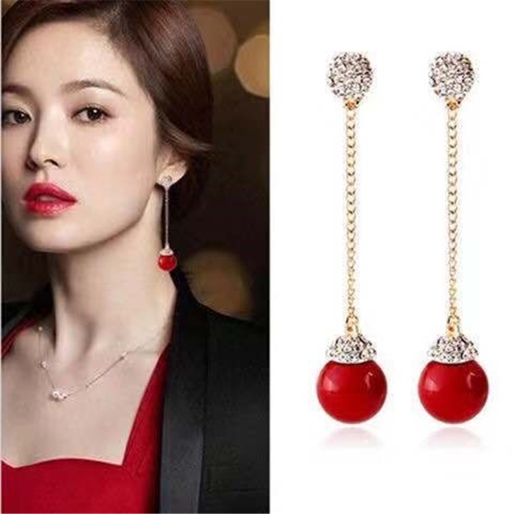 Khuyên Tai Dáng Dài Đính Ngọc Trai Phối Tua Rua Phong Cách Trung Hoa