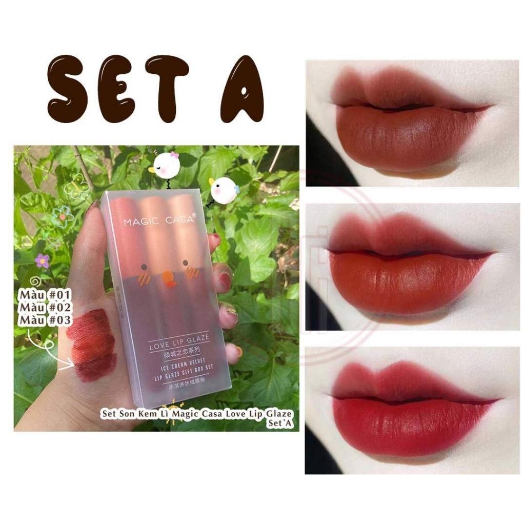 Set son kem lì lên mầu đẹp không trôi Magic Casa Love Lip Glaze giá rẻ