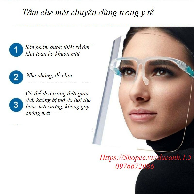 Ship ngay_[Face shield] Mặt Nạ Kính Bảo Hộ Y Tế Đa Năng Chống Dịch, Chống Giọt Bắn, Bụi - Khẩu Trang Trong Suốt Nhựa PET