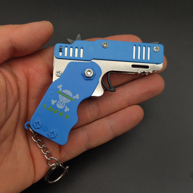 Súng Bắn Dây Thun Móc Chìa Khoá Dạng Đồ Chơi Gấp Gọn Tặng Kèm Dây Thun