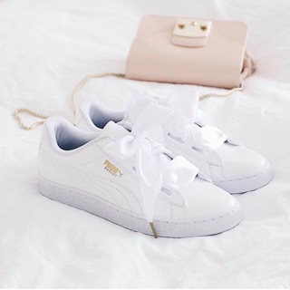 (ẢNH THẬT) Giày P U M A Basket heart trắng buộc nơ