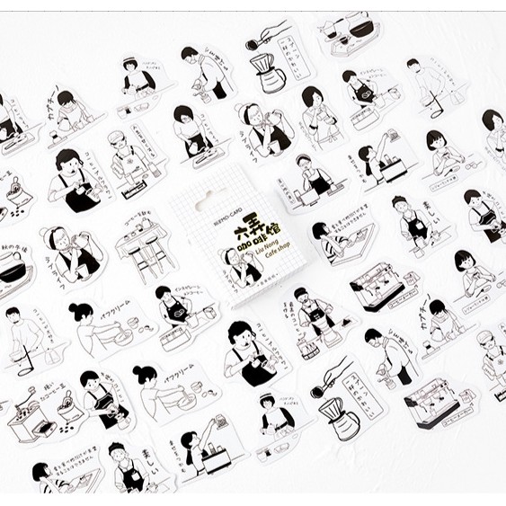 Hộp 46 miếng sticker mẫu manga cafe shop