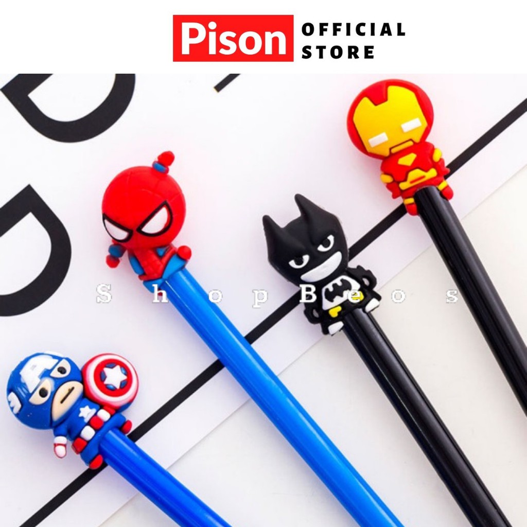 Bút bi nước mực gel hình Marvel Pison, mực đen ngòi kim 0.38mm - PVN1690 - 1 cái