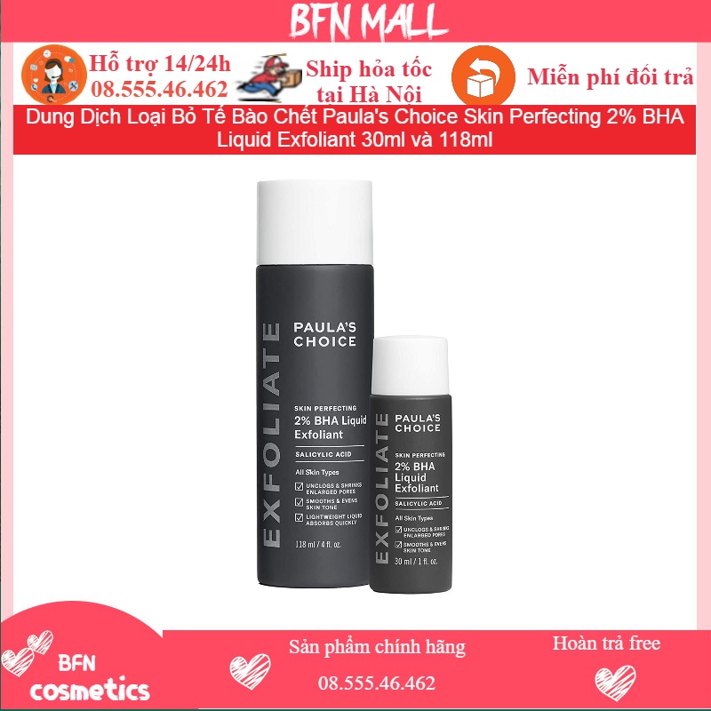 Dung Dịch Loại Bỏ Tế Bào Chết Paula's Choice Skin Perfecting 2% BHA Liquid Exfoliant 118ml và 30ml