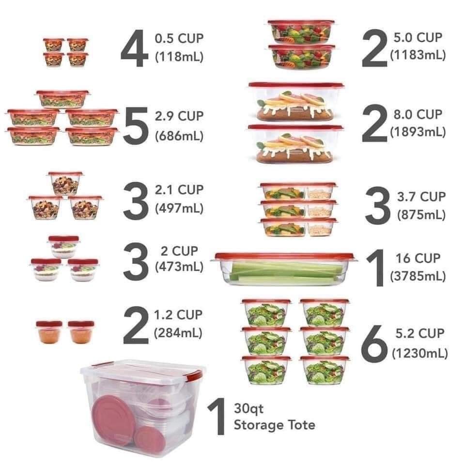 SET HỘP TRỮ THỰC PHẨM RUBBERMAID 64 MÓN CÓ SẴN