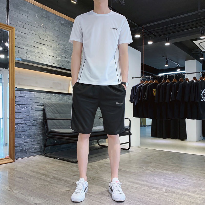 Bộ hè thể thao nam chất cotton 100% Co Dãn, kiểu dáng chuẩn form họa tiết trẻ trung năng đông | BigBuy360 - bigbuy360.vn