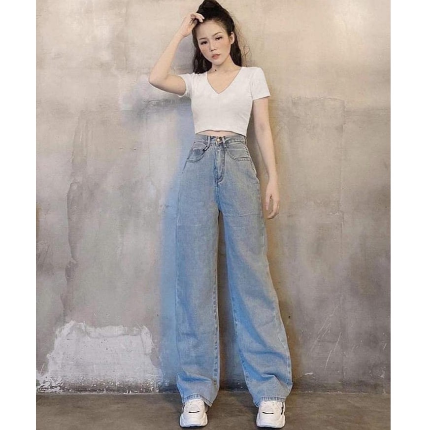 Quần jeans nữ Bingshop dáng suông ống rộng Unisex siêu hot vải đẹp đủ size