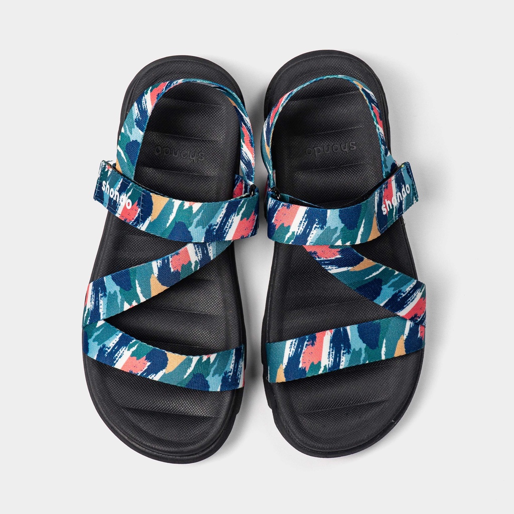 Giày Sandals Nam Nữ Unisex Shondo F6 Sport Quai Vệt Sơn Xanh Dương F6S1030