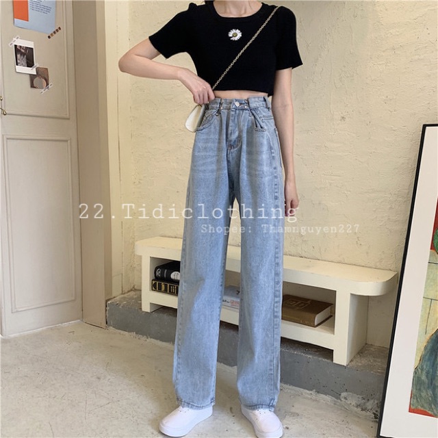 Quần ulzzang jeans có móc gài eo ống suông