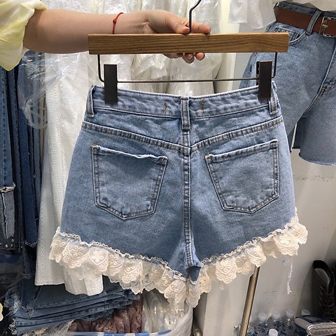 Bán Chạy!F &amp; X Quần Short Denim Viền Ren Cá Tính Thời Trang Mùa Hè Hàn Quốc 2022 Có Túi Phối Ren Phong Cách Hàn Quốc Cho Nữ