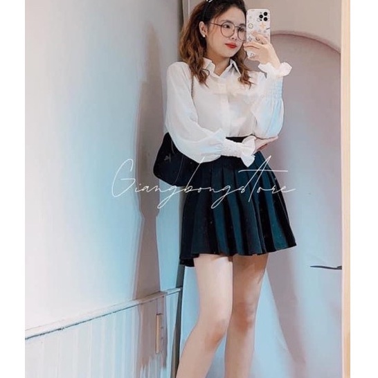 Áo sơ mi nữ đi học form rộng tay dài kiểu dáng hàn màu trắng tay phồng - Sơ mi nữ dài tay bigsize đẹp mặc đi làm công sở