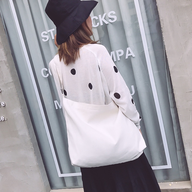 TÚI TOTE ĐEO CHÉO VẢI CANVAS, PHONG CÁCH ULZZANG, CÓ KHÓA, CÓ TÚI CON T16