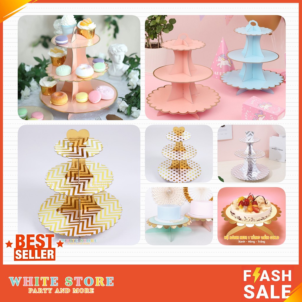 11 Mẫu Kệ Bánh Kem Cupcake 3 TẦNG - Họa tiết ép kim vàng đồng tiện lợi tái sử dụng nhiều lần - WhiteStore.vn