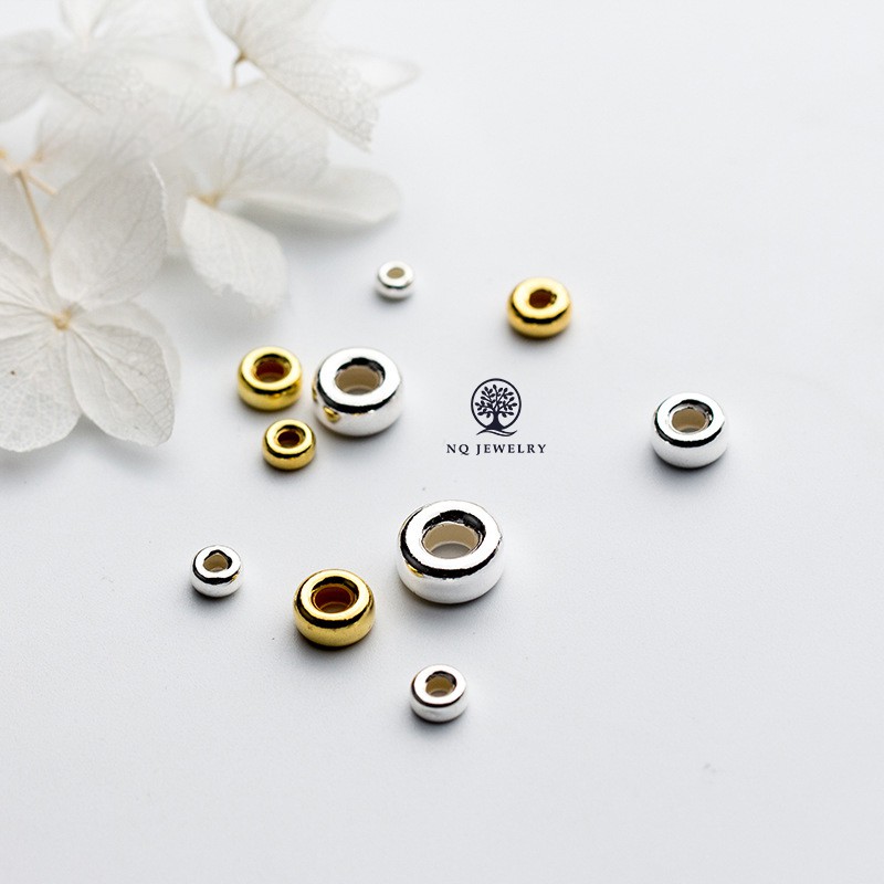 Charm bi bạc mạ vàng hạt dẹp - hạt cườm bạc mạ vàng 4mm