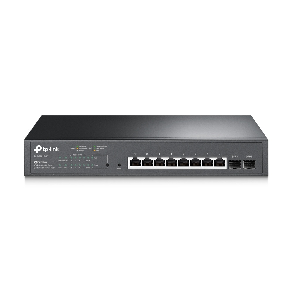 Bộ chuyển mạch PoE thông minh 10 cổng Gigabit JetStream TL-SG2210MP với 8 cổng PoE  - Bào Hành Chinh Hãng 36 Tháng