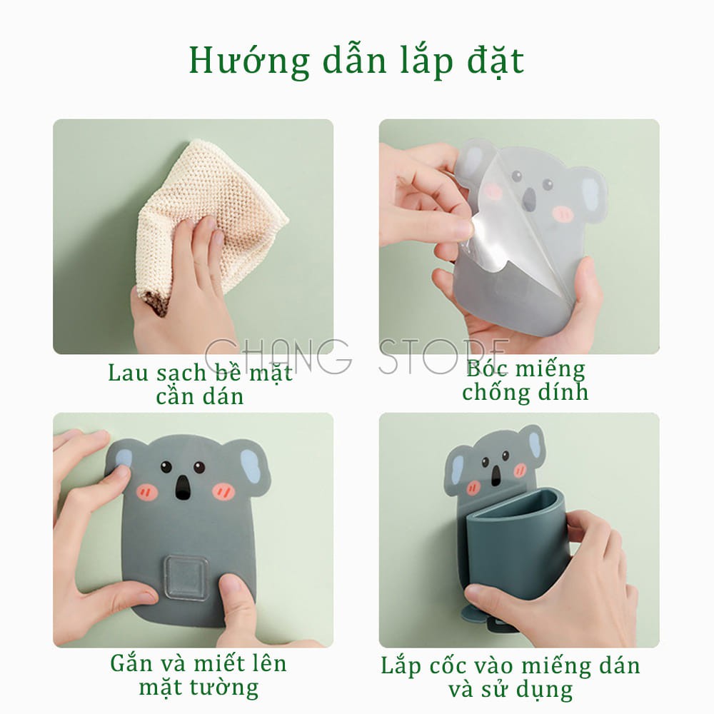 Cốc Gấu Dán Tường Để Bàn Chải và Kem Đánh Răng Hình Thú, Giá Để Bàn Chải - Loại Cốc Hình Thú