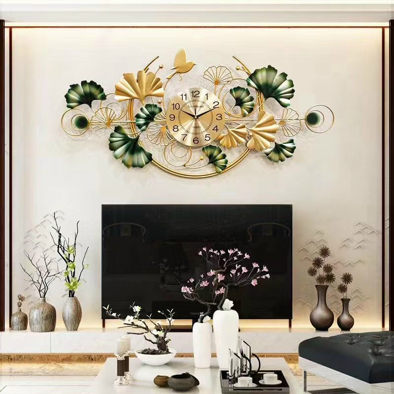 Đồng Hồ Treo Tường Trang Trí nghệ thuật Hoạ Tiết Lá Cọ-Mã 2861-Kt x100x50Cm-decor tường-hàng nhập khẩu-bảo hành 5 năm