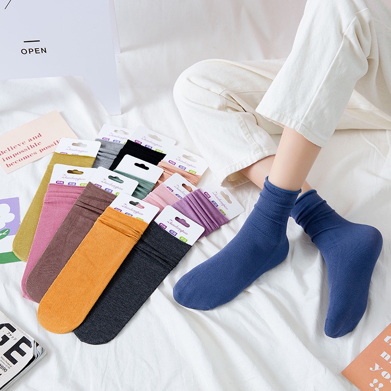 Tất vớ nữ nam cao cổ dài trắng dễ thương hàn quốc đẹp iLita chân thấp nhún đủ màu trơn đen, đỏ, vàng, xám, xanh