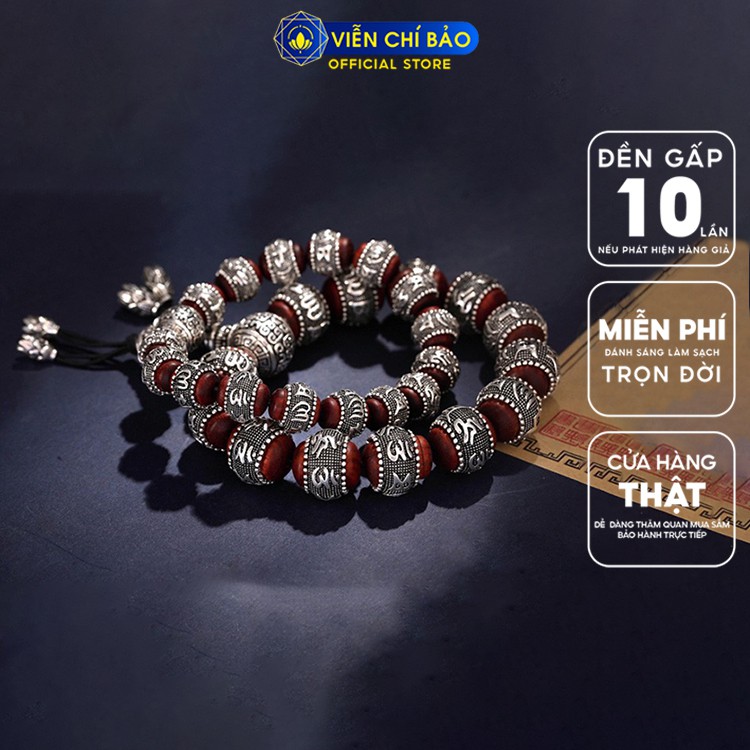 Lắc tay bạc namgỗ đàn hương Lục tự chân ngôn Om mani padme hum bạc Thái 925 phụ kiện trang sức Viễn Chí Bảo L100090