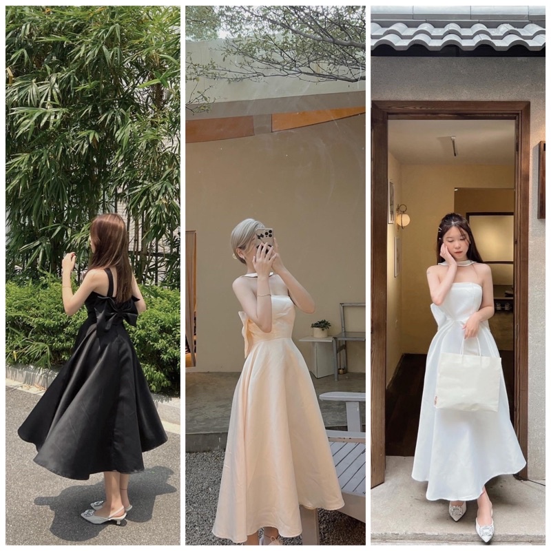 ĐẦM MIDI CHOKER NƠ LƯNG