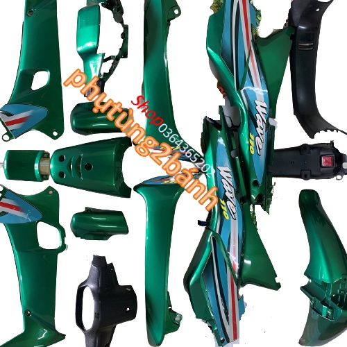 Bộ yếm vỏ nhựa xe máy màu XANH  -Dàn áo xe Wave ZX-Wave nhỏ 110-Wave alpha đời 2000 đến 2006-nhựa nguyên sinh ABS