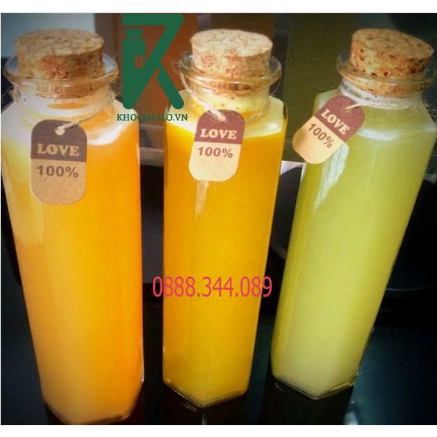 Chai thuỷ tinh lục giác kèm nắp bần gỗ 350ml