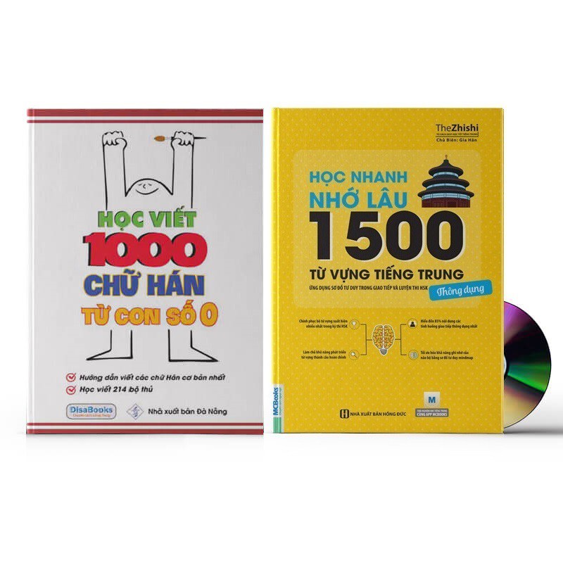 Sách-Combo: Học viết 1000 chữ Hán từ con số 0 + Học nhanh nhớ lâu 1500 từ vựng tiếng Trung thông dụng+DVD tài liệu