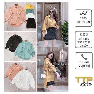 [HÌNH THẬT] ÁO SƠ MI SATIN TAY DÀI FORM 60KG PHỦ MÔNG - ÁO SƠ MI TTP STORE