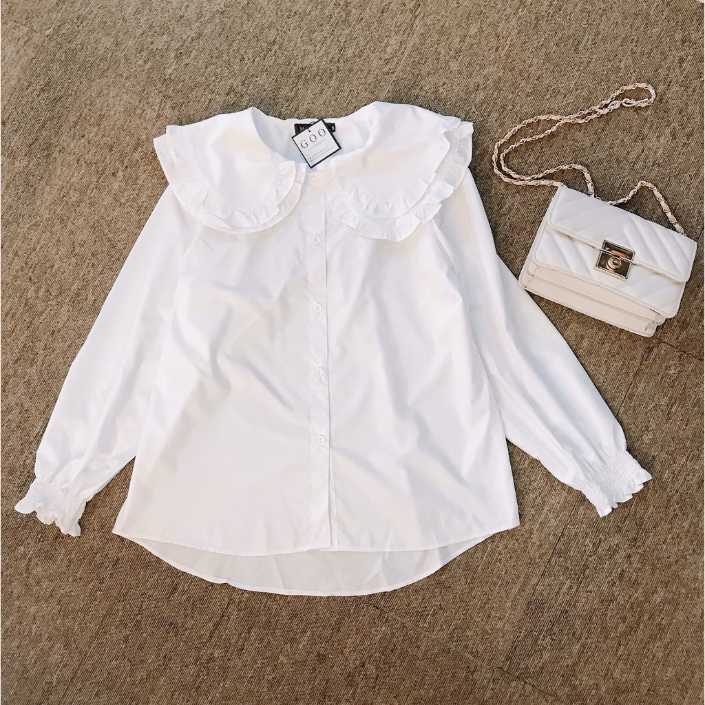 Áo sơ mi bèo dài tay vải thô ướt Goo Studio không nhăn thoáng mát | BigBuy360 - bigbuy360.vn