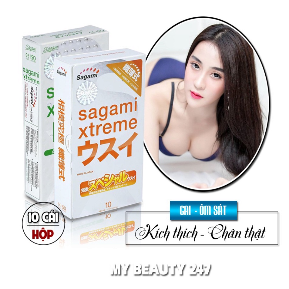 (Combo 2 Hộp) Bao Cao Su Sagami (Xtreme Superthin+Extreme White) Men Tình Đe Mê - Bcs Hộp 10 Cái