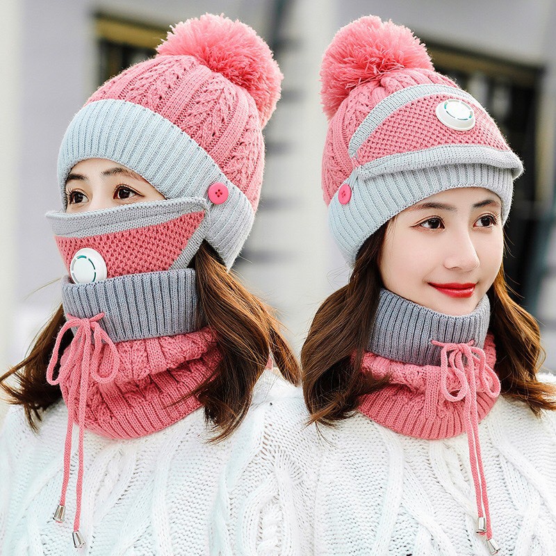 SET KHĂN MŨ LEN CÓ KHẨU TRANG CHO NỮ