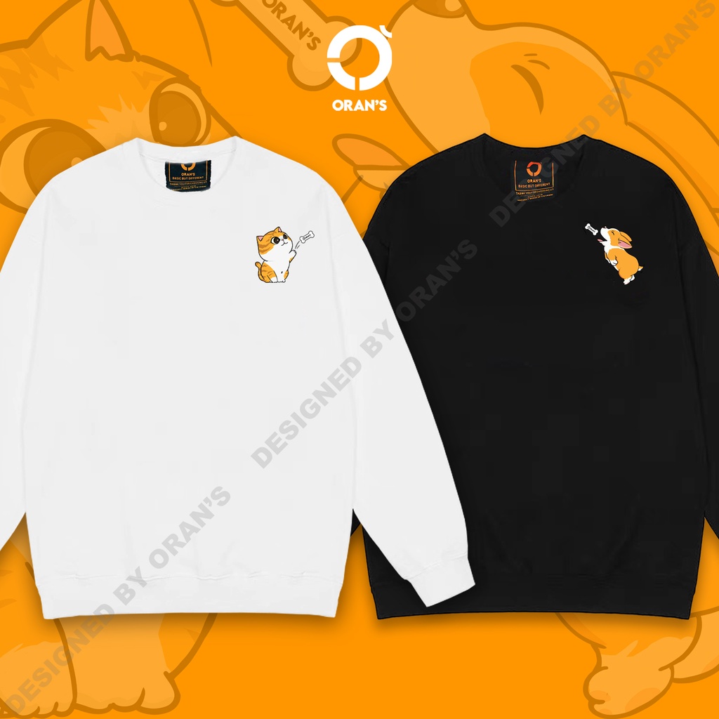 Áo Sweater đôi in hình chó mèo ném xương chất nỉ cotton da cá cao cấp form rộng ORANS - ORAN'S HOODIE COUPLE 11
