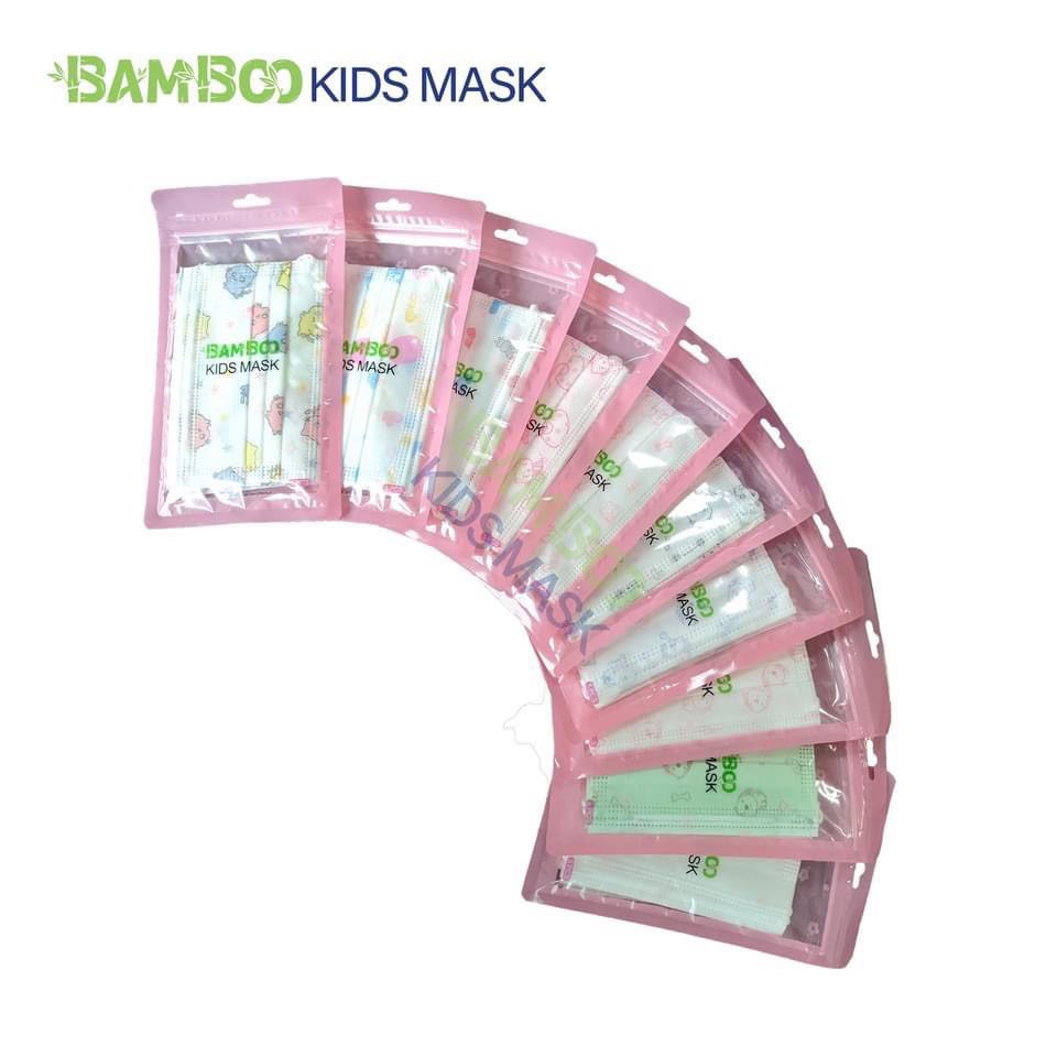 Khẩu trang y tế trẻ em mini BamBoo KIDS MASK - 1 đến 5 tuổi túi - 10 túi 20 cái- hoạt tiết đa dạng màu sắc đẹp