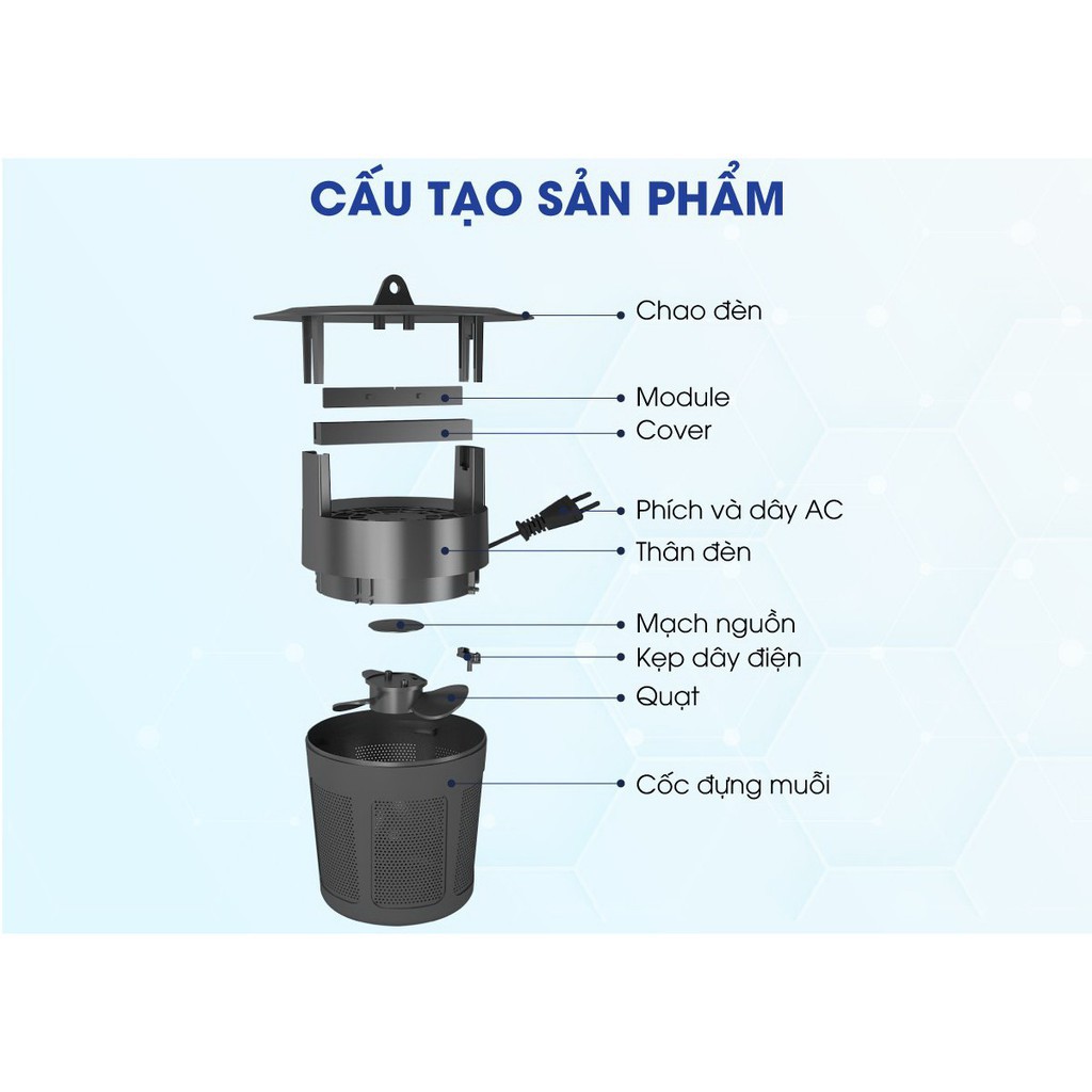 Đèn bắt muỗi thông minh Rạng Đông DBM01 - Đèn Thu Bắt Cồn Trùng An Toàn, Không Gây Ồn, Không Tạo Mùi