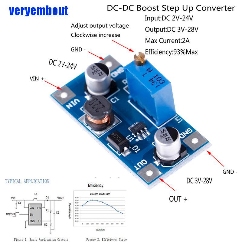Mô Đun Tăng Áp Nguồn Điện 2A DC-DC Từ 2V-24V Sang 3v 5v 6v 9v 12v