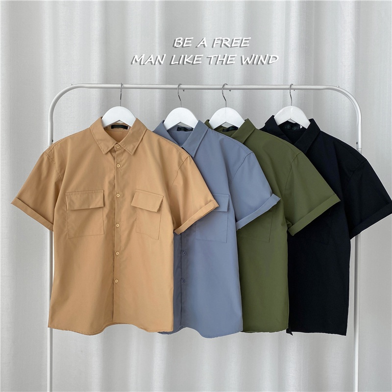 Korean style summer new summer fashion solid color loose short sleeve shirt 4 colors optional M-3XL