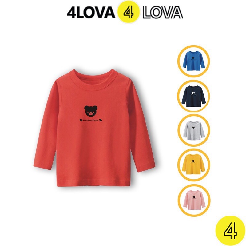 Áo thun dài tay cổ tròn 4LOVA cho bé trai và bé gái in hình gấu nhỏ xinh mẫu 2 BT&BG-AG