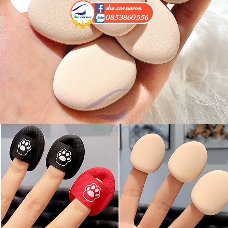 Set 2 bông dặm phấn F3290a Fingertip Cat Claw Air cushion mút dặm phấn mini hình dấu chân dễ thương 2 màu đỏ đen