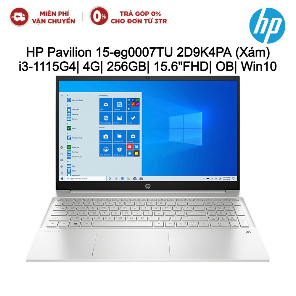 Laptop HP Pavilion 15-eg0007TU 2D9K4PA Xám i3-1115G4| 4G| 256GB| 15.6&quot;FHD| OB| Win10