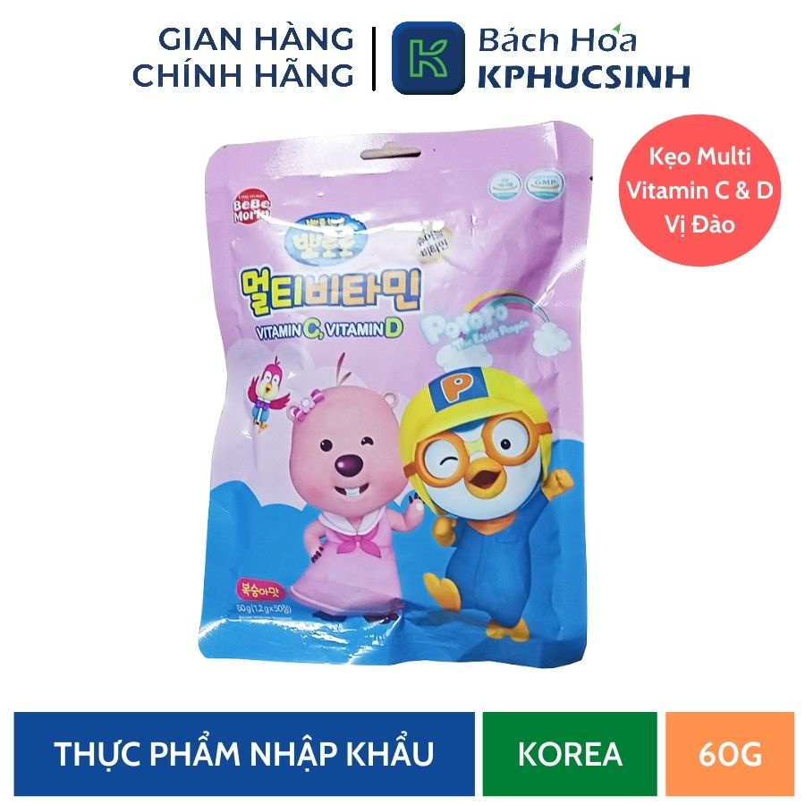 Kẹo Multivitamin C&amp;D Pororo vị đào 60g KPHUCSINH - Hàng Chính Hãng