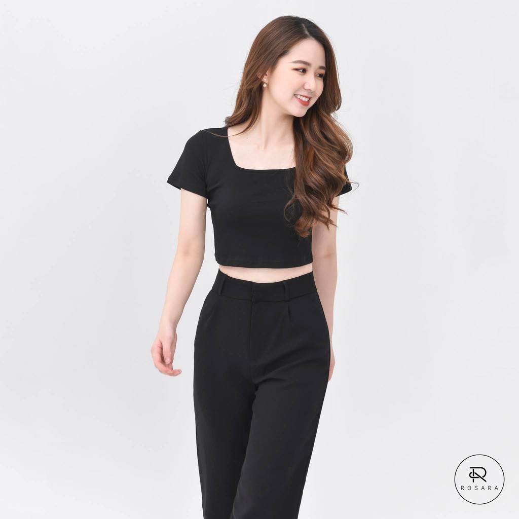 Áo croptop thời trang nữ thun phông ngắn tay dáng ôm co dãn Rosara SP114