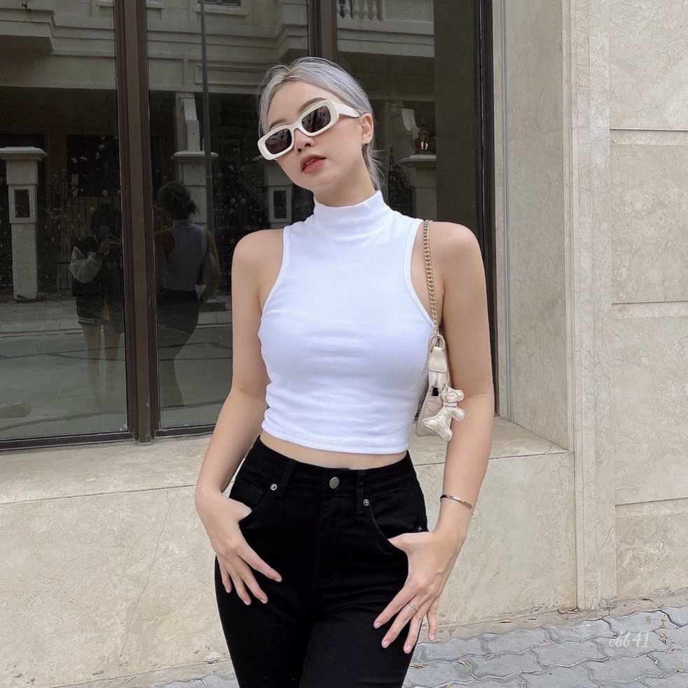 Áo croptop cổ lọ, áo ba lỗ vải borip dày dặn-UNISEX 198
