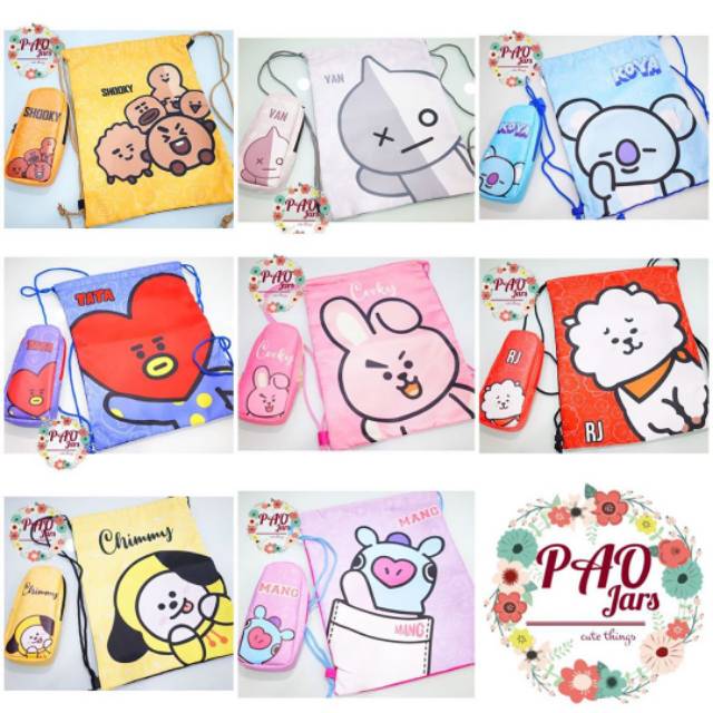 Set ba lô túi rút in hình BT21 BTS dễ thương cho bé