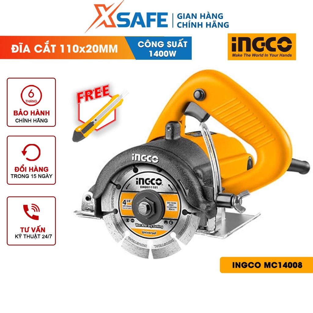 Máy cắt gạch cầm tay INGCO MC14008 - Công suất 1400W, đường kính đĩa cắt 110x20mm, cắt tối đa 34mm