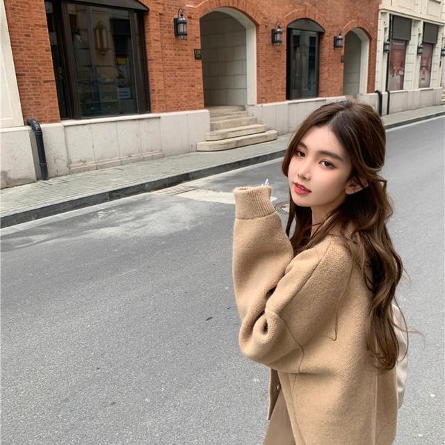 Set Áo Khoác Cardigan Dệt Kim Dày Dặn + Áo Ống + Chân Váy Chữ A Lưng Cao Phong Cách Retro