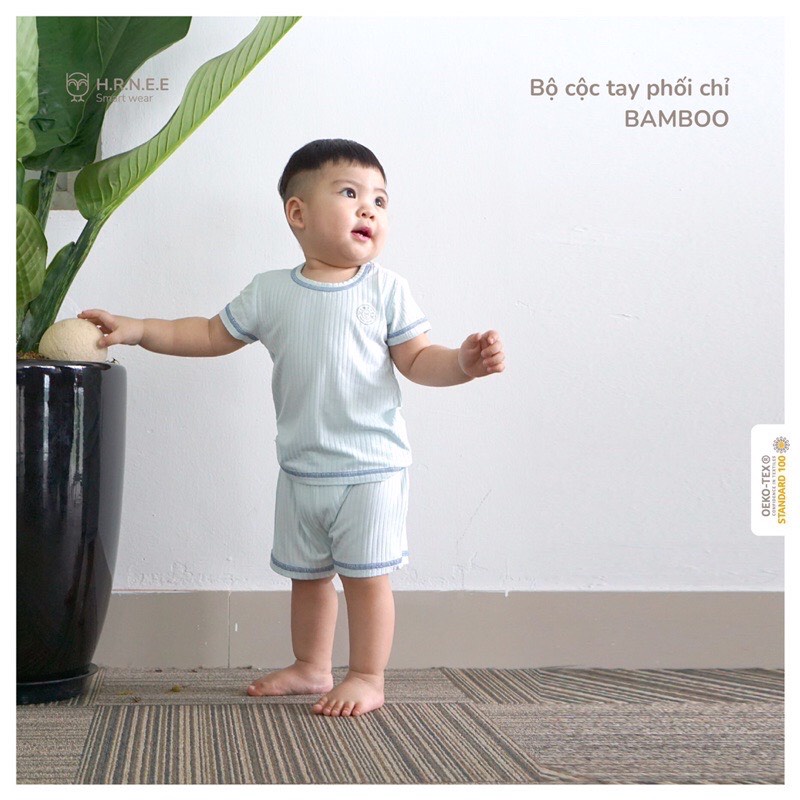 HRNEE Bộ cộc tay phối chỉ BAMBOO cho bé từ 6-18kg